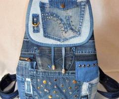 Damen Tasche Echt Jeans Rucksack Backpack Neu